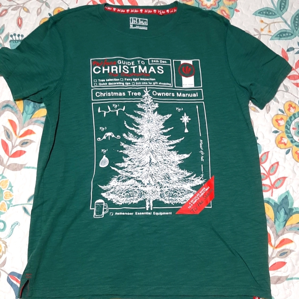 NWOT - FAT FACE UK Dark Green Christmas Tree Logo Holiday Cotton T-Shirt Size M